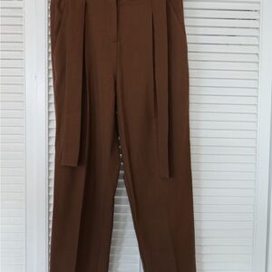 Maje Brown Pleated High-Waist Chinos